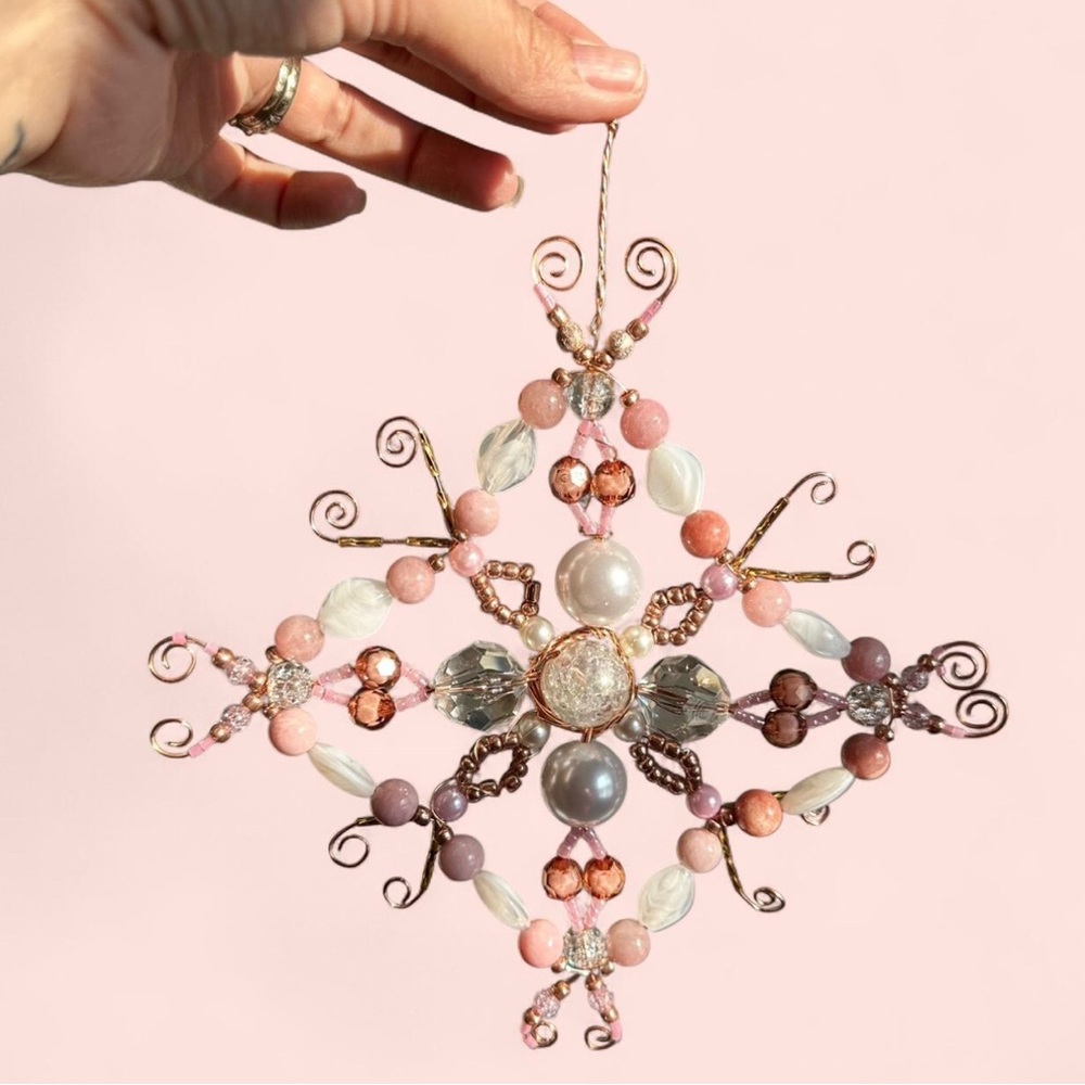 Pink and Gold Beaded Ornament